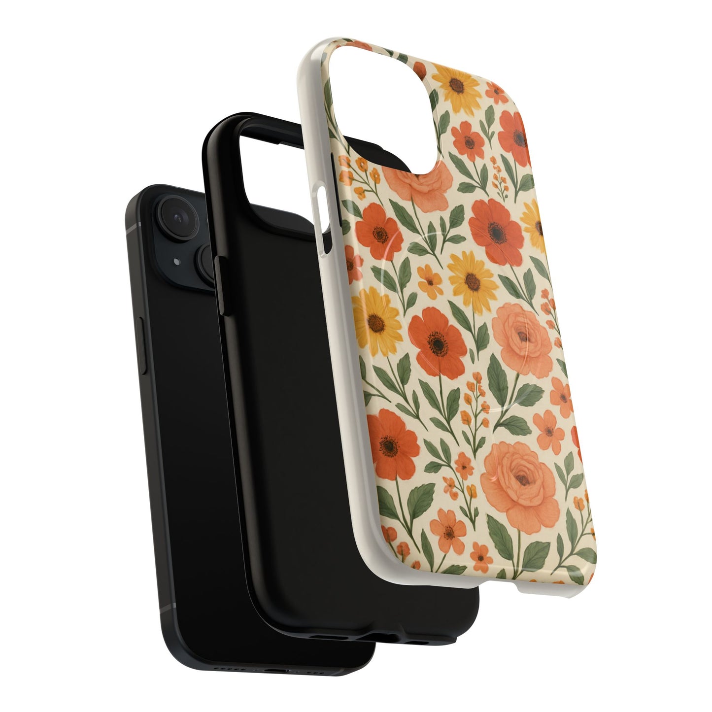 Floral Orange Bouquet Tough Magnetic Phone Case — Protective Magnetic Floral Design